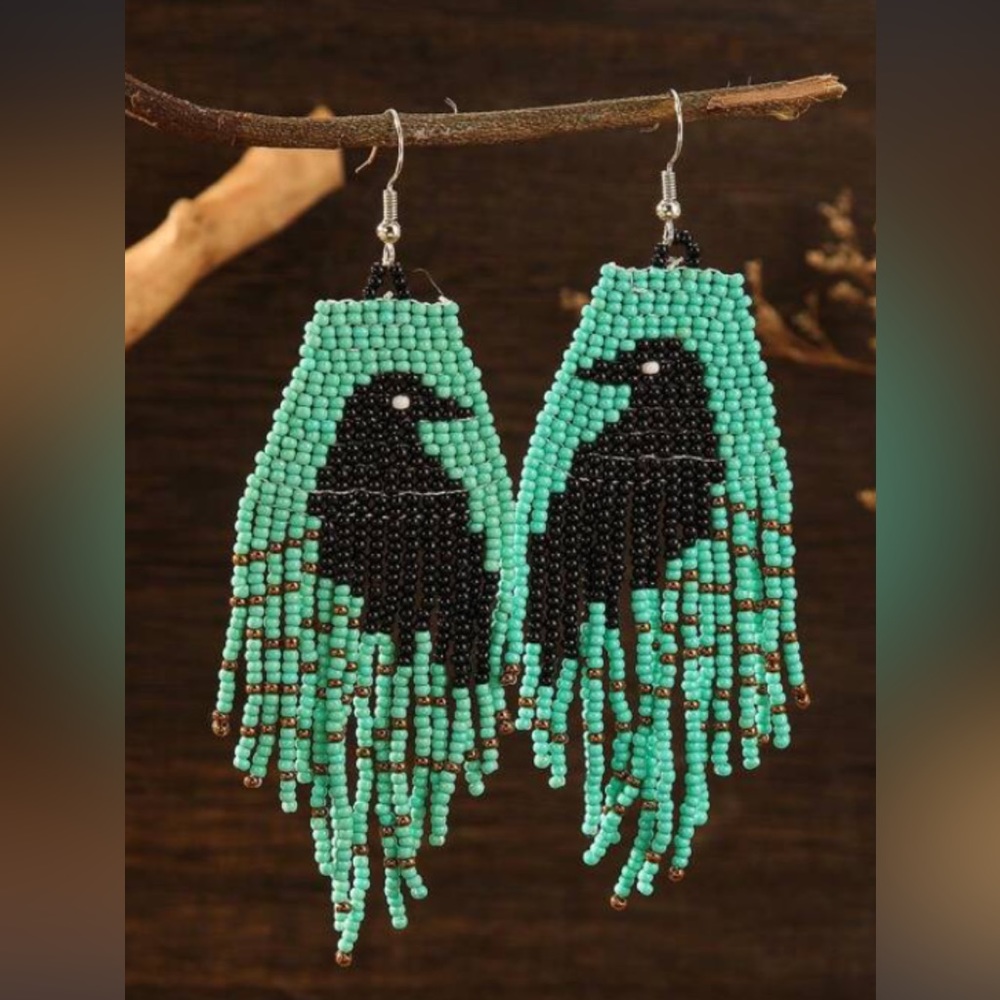 Beaded Boho Raven Earrings